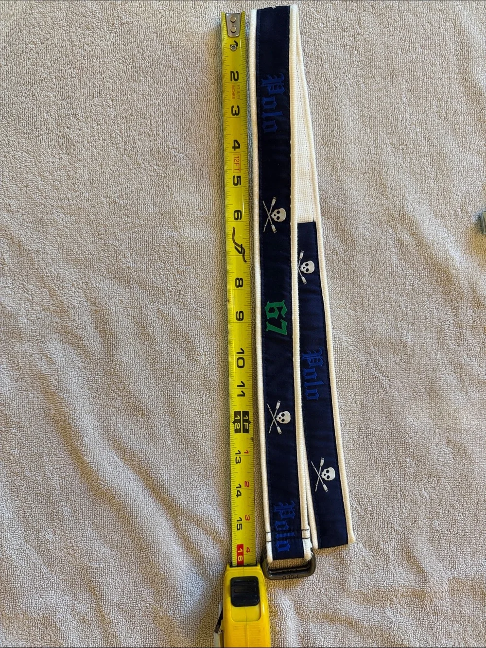 Polo by Ralph Lauren Navy, White & Green Kids Belt with Skull Motif